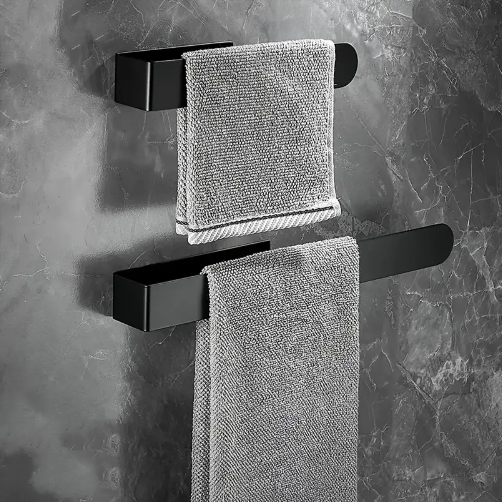 

Черная вешалка для полотенец, самоклеящаяся, без дрели, вешалка для полотенец, настенный держатель из нержавеющей стали, кухонная вешалка для полотенец, аксессуары для ванной комнаты