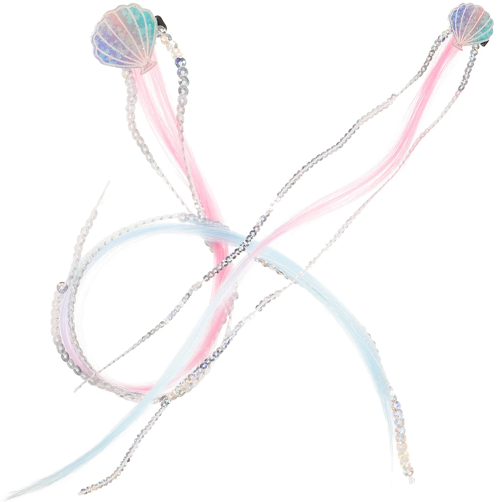 

2 Pcs Princess Hair Clips with Glitter Shell Decor for Girls Birthday Party Wedding Braid Wigs Accessories Little Child