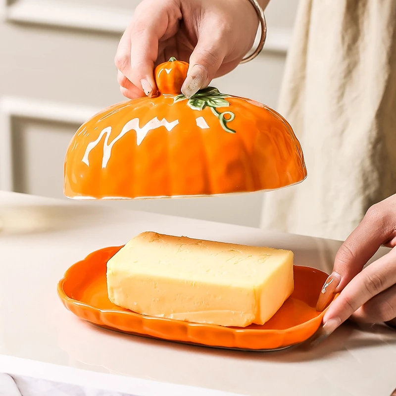 Pumpkin-shaped Cheese Board Thanksgiving Table Orange Countertop Multi-purpose Dish Halloween Ceramics For Halloween Kitchentool