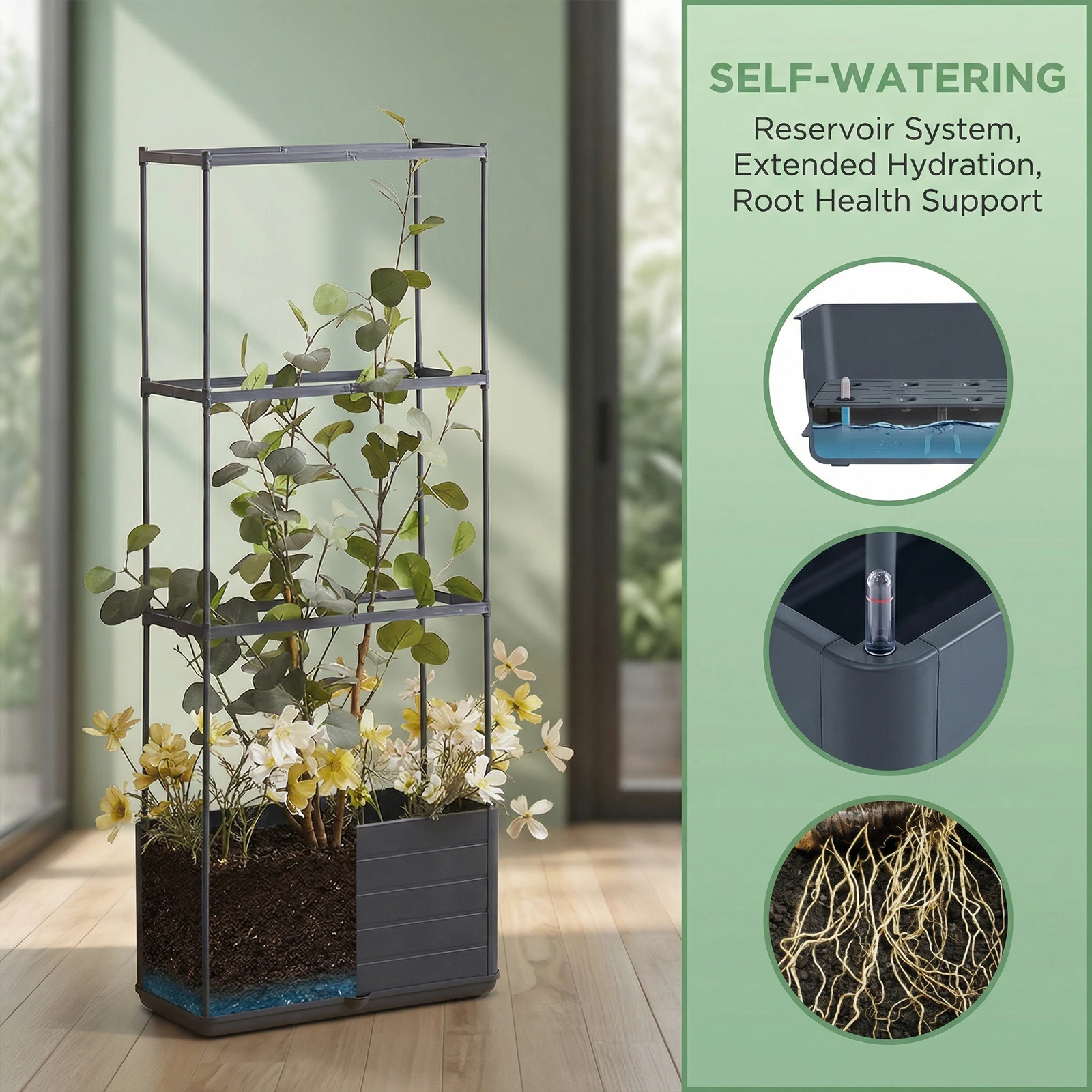 Raised Garden Bed Planter Box with Trellis Self-Watering Tomato Planter (3 Tier)