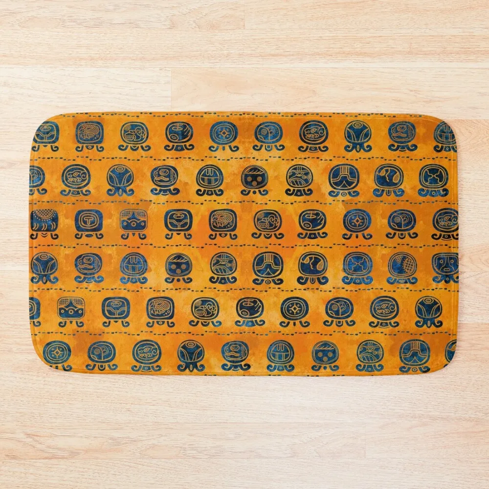 

Maya Calendar Glyphs pattern orange and blue Bath Mat Foot Bathroom Bath Room Acessories Mat