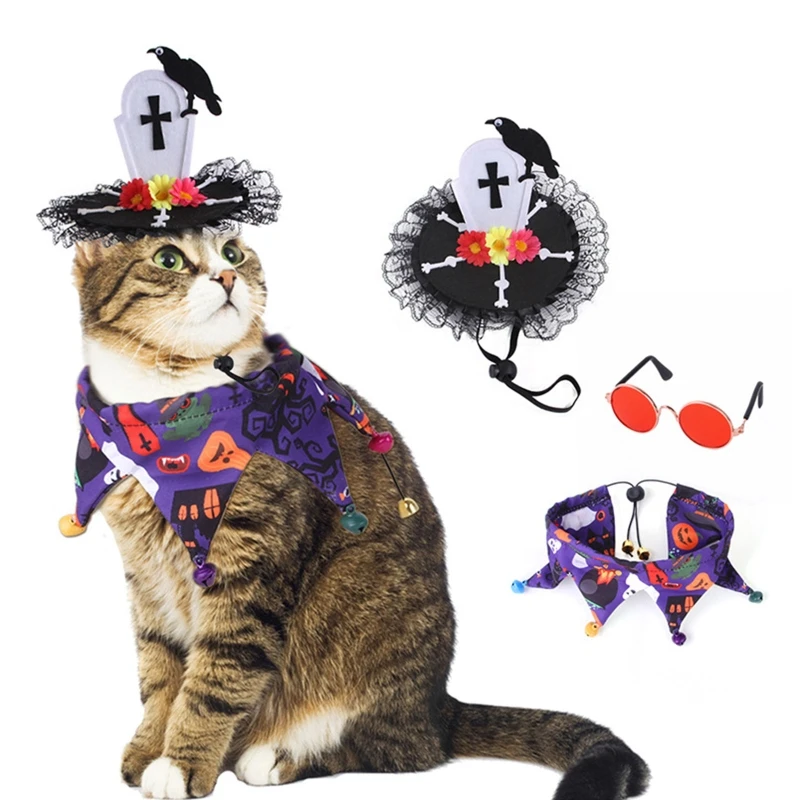 Holiday Costume Set, Adjustable Halloween Hat, Collar for Small D, 3 Pieces