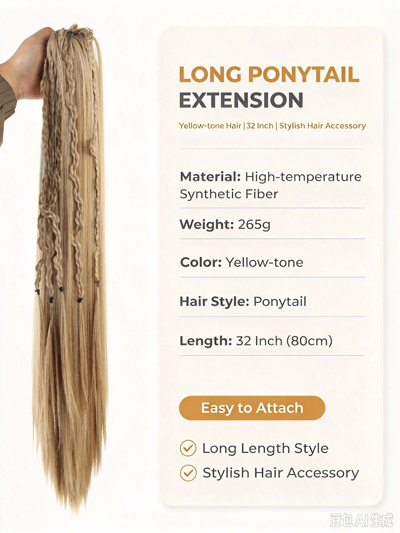 Synthetic Braided Ponytail Extension Long Straight Thin Braids Wrap Around Heat Resistant Hairpiece For Halloween Festival Party
