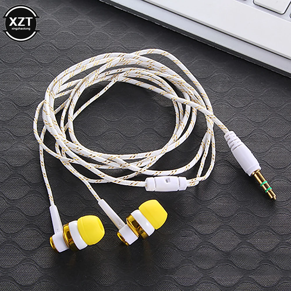 1pc Earphone berkabel Stereo In-Ear 3.5mm kabel tenun nilon Earphone Headset untuk Laptop Smartphone Hadiah headphone