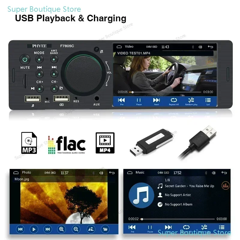 1 Din 4 "CarPlay راديو السيارة بلوتوث أندرويد-السيارات مشغل MP5 Handfree A2DP USB ستيريو نظام الصوت وحدة رئيس الوسائط المتعددة F7805C #4