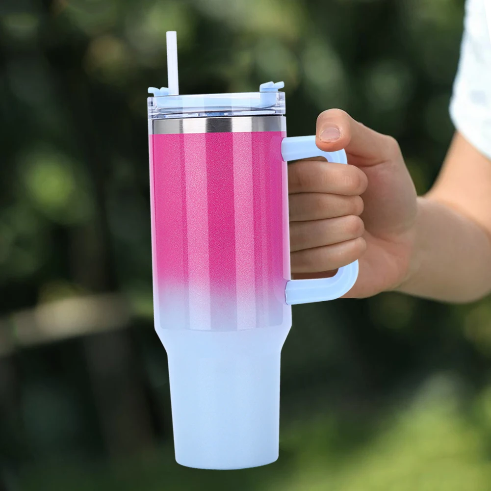 40oz Straw Double-Layer Insulated Cup with Handle Portable Water Cup Stainless Steel Sports Water Bottle for Cold Hot Beverages