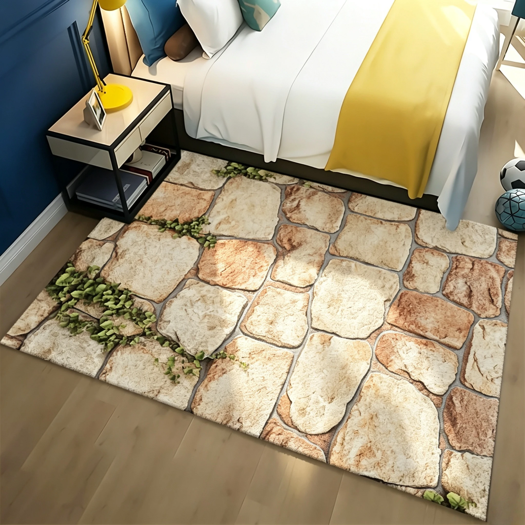 Print Rug Stone Pebble Textured Natural Realistic Decorative Indoor Floor Carpet for Living Room Bedroom Entryway Home Decor