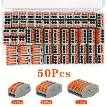 50pcs Lever Wire Connectors 28-12 AWG 2/3/5 Conductor Combination Compact Electrical Insulated Terminals Quick Disconnect