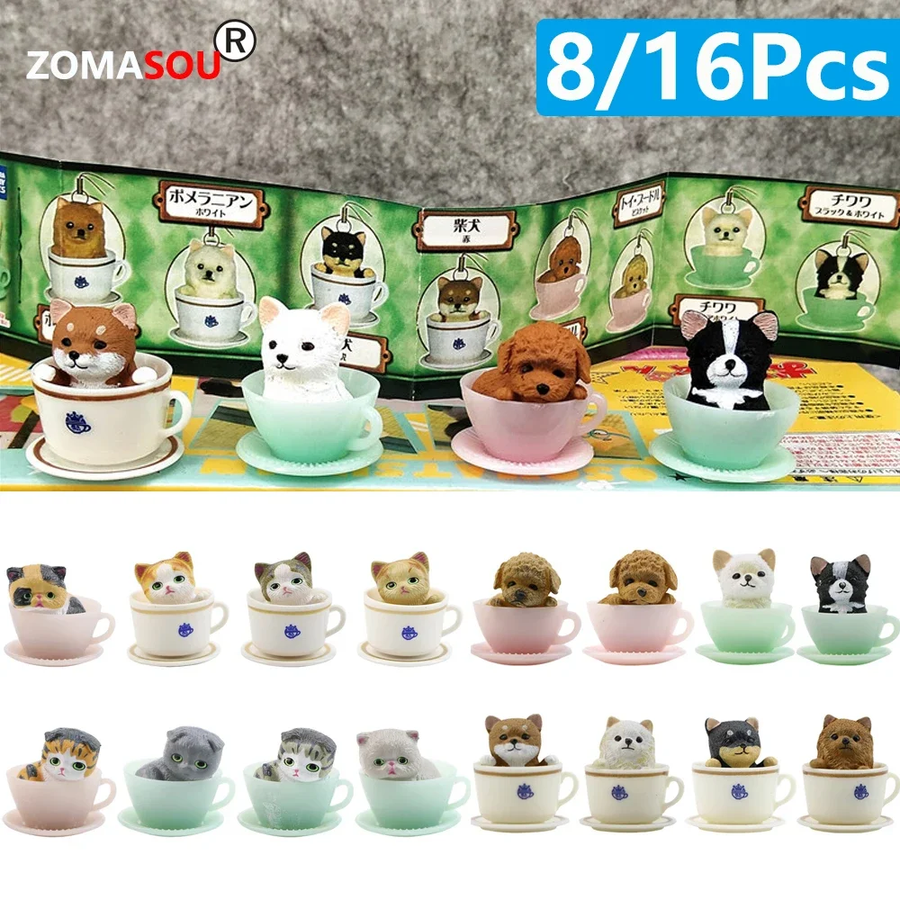 8/16Pcs Cute Dog Cat Miniature Ornaments Puppy Kitten Figurines Model Gifts for Child Kids Birthday Desk Car Garden Home Decor