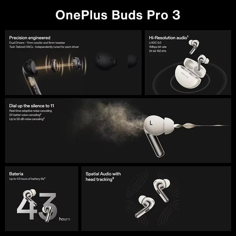 Auricular – OnePlus Buds Pro 3, Auricular de hasta 50 dB con cancelación de ruido Audio espacial con seguimiento de cabeza Audio de alta resolución 3