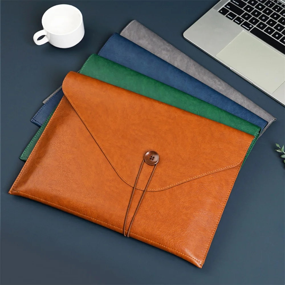 A4 Leather File Folder Button Data Package Document Bag Fashion Briefcase Data Contract Bill File Bag School Office Supplies