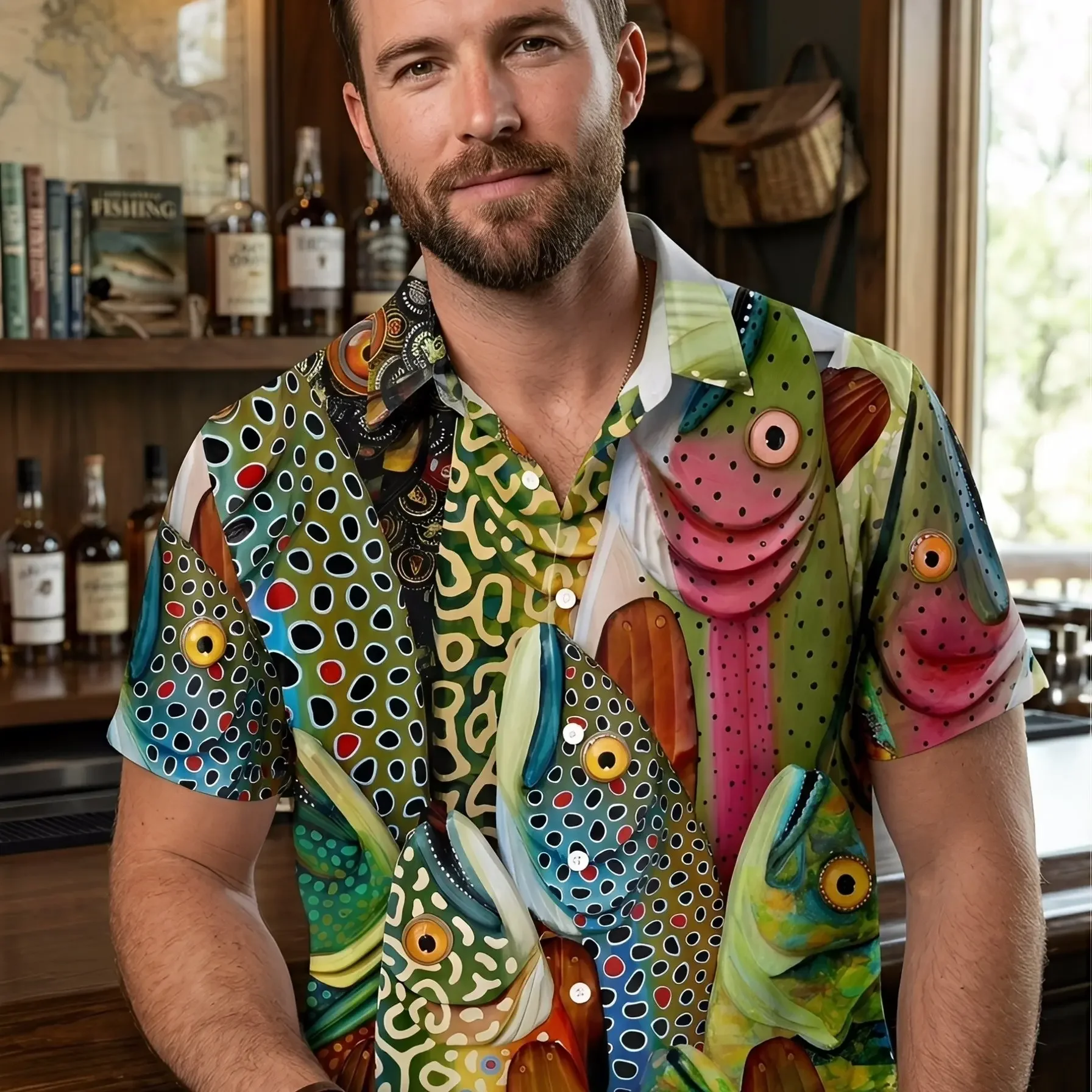 Fashion Vibrant All Over Print Summer Shirt Men Outdoor Party Short Sleeve Lightweight Beach Shirts