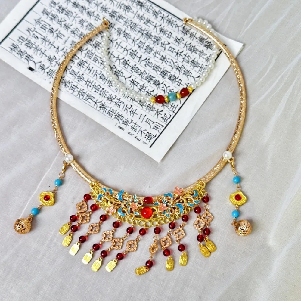 

Retro Horse Face Skirt Necklace Tassel Exquisite Hanfu Necklace Ming Dynasty Tang Dynasty Longevity Lock Pendant Woman/Girls