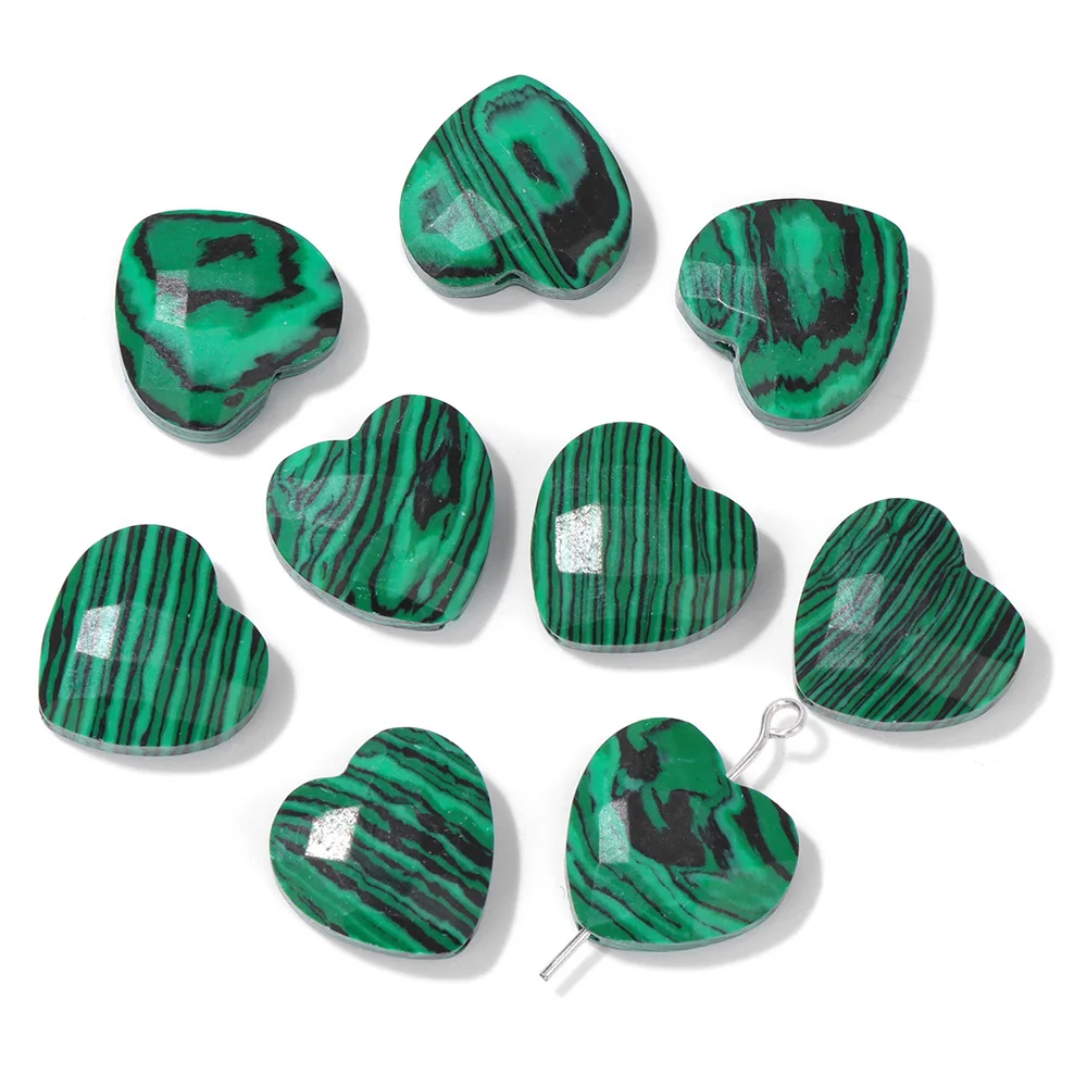 High Quality Natural Green Malachite Charm Beads Faceted Love Heart Shape Stone Bead for DIY Bracelet Necklaces Earrings 15x15mm