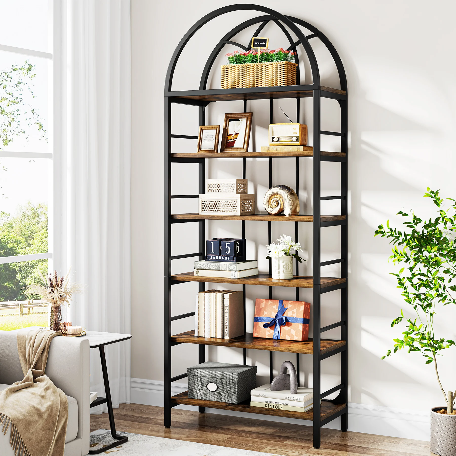 Tribesigns Bookshelf Set of 2, 6-Tier Tall Arched Bookshelves, 78.7