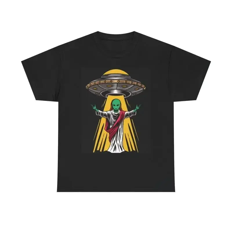 Alien Jesus T Shirt Funny Space Ship Heavy Cotton