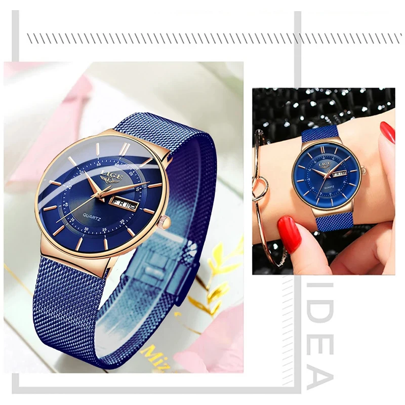 Women Watches LIGE Top Brand Luxury Date Week Dial Bracelet Woman Wrist Watch Female Waterproof Quartz Clock Relogios Feminino