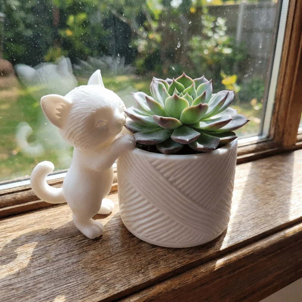 Cute 3D Printed Cat Shaped Pen Holder Plastic Lovely Cat Flower Pot Irregular Creative Desktop Storage Box Desktop Use