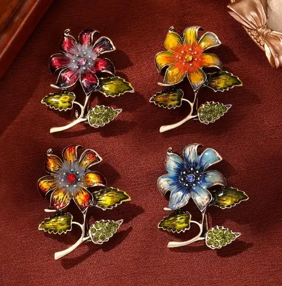 Cross border fashion alloy drip flower brooch, retro fashion elegant chest flower clothing pin accessories