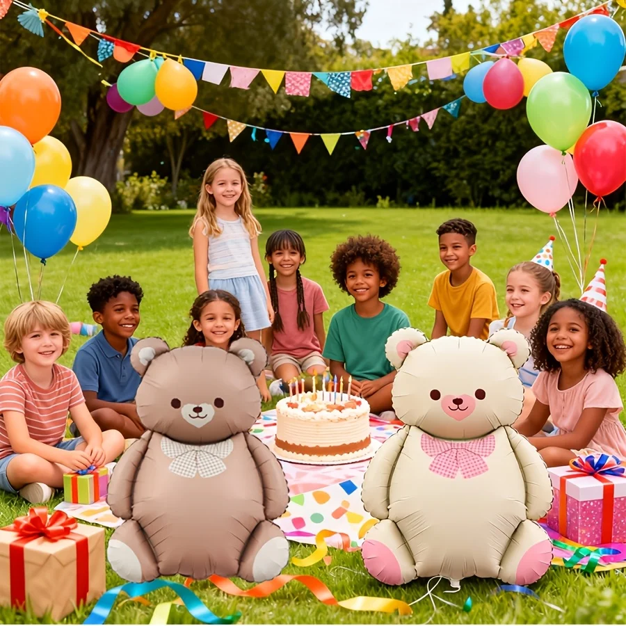 2 Pack Cute Teddy Bear Foil Balloons (Brown & Beige) - Self-Sealing Mylar Aluminum Balloons for Birthday Party Decorations, Baby - view 5