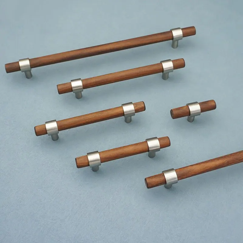 Wooden Cabinet Handles and Knobs Black Walnut Rural Furniture Handle Kitchen Cupboard Door Knob Longer Drawer Wardrobe Pulls