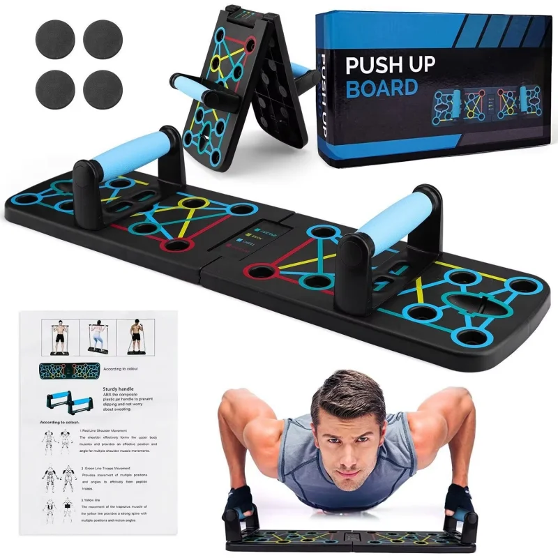 Juego de tabla de flexiones portátil multifunción, poste de flexiones plegable, equipo de fitness para entrenamiento de pecho, abdomen y espalda
