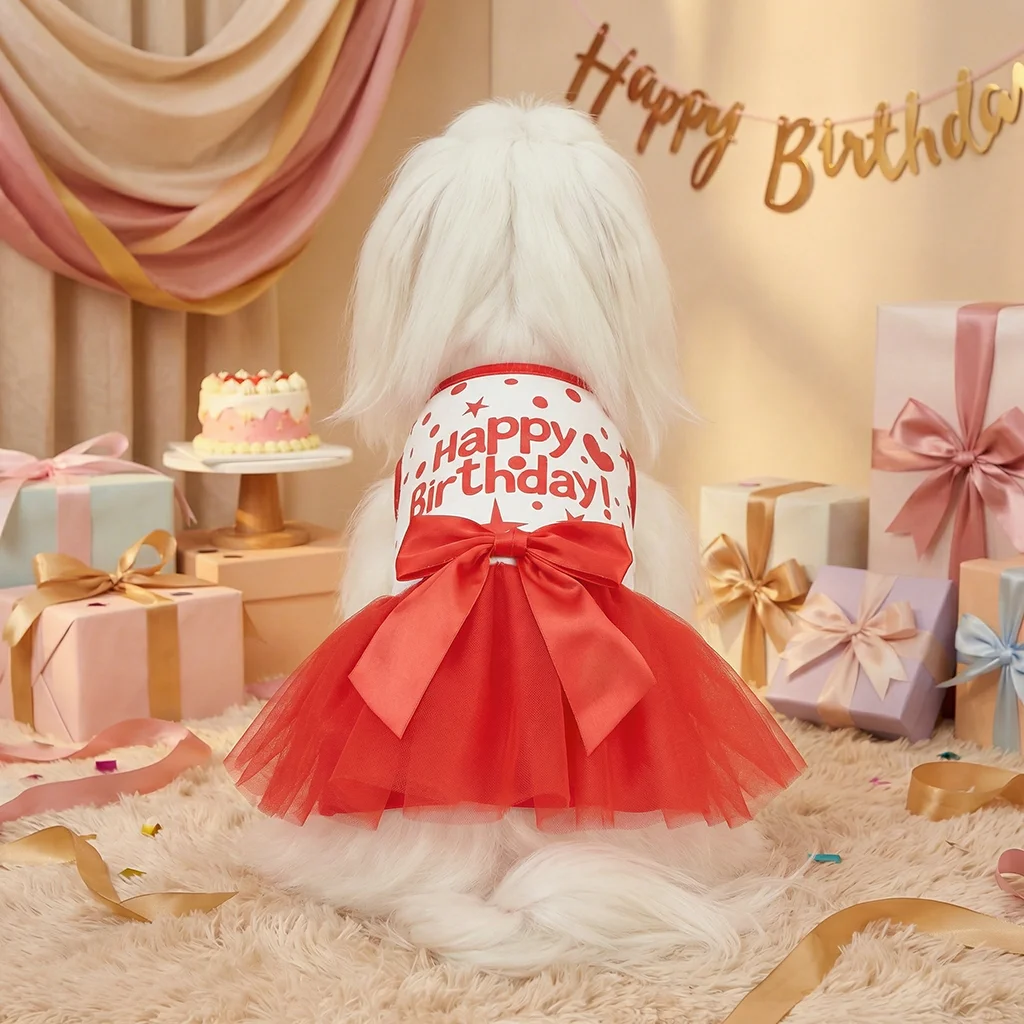 Vestido lunares rojo y blanco para cumpleaños perros pequeños medianos - imagen 2