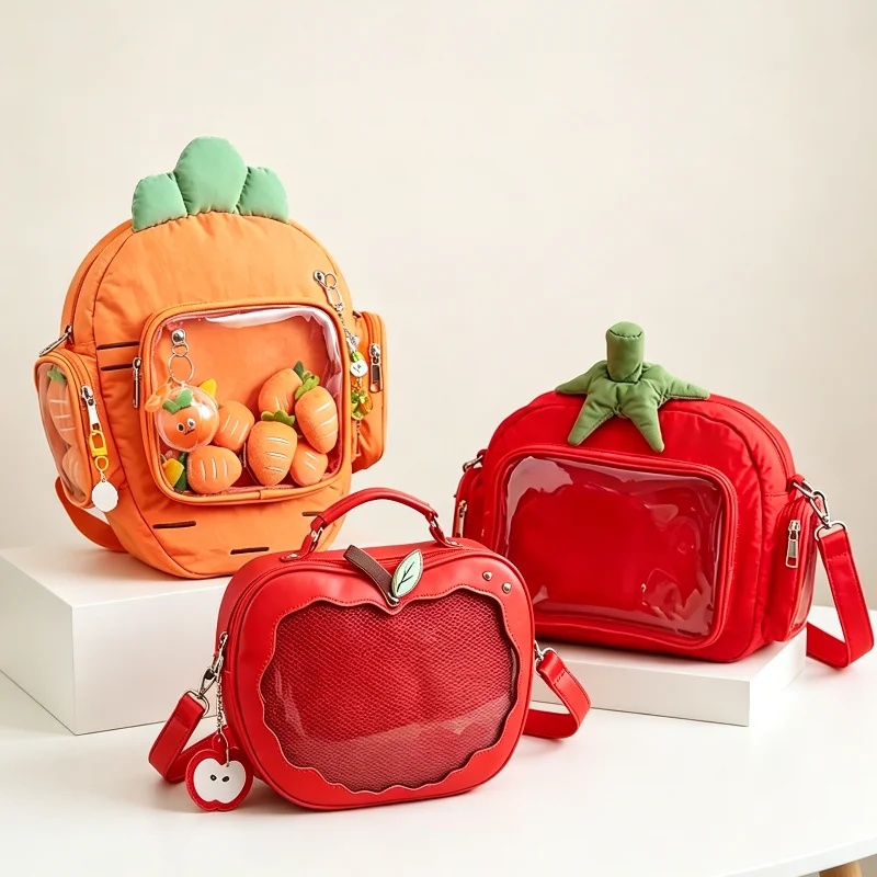 Creative Cute Tomato-shaped Itabag,sweet Girl Fashion Original Women's Backpack,transparent Doll Pins Display Crossbody Itabags