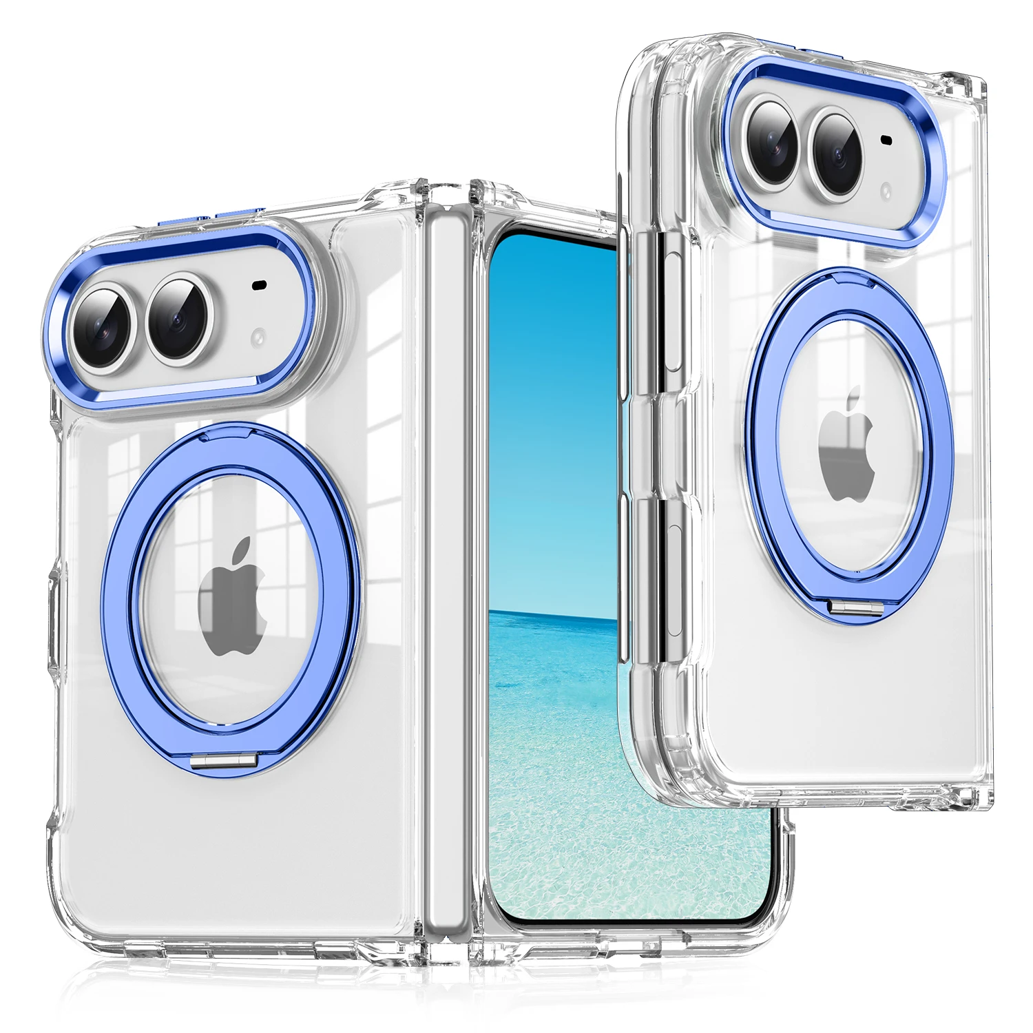 360 Rotating Magnetic Kickstand Skin Feel Clear Case for iPhone Ultra 18 Fold Wide Shockproof for Magsafe Metal Button Cover