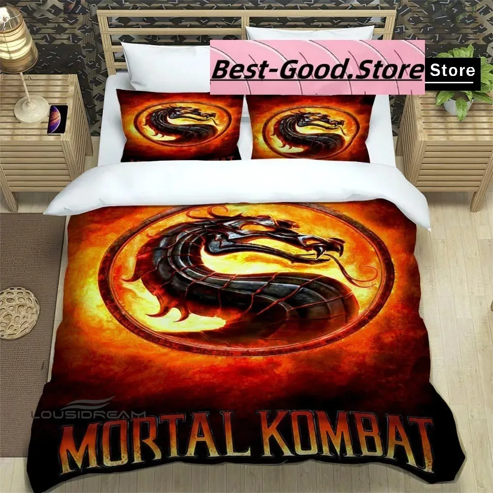 

3D Print Mortal Kombat Logo Cartoon Bedding Set Boys Girls Twin Queen King Size Duvet Cover Pillowcase Bed boys Adult Bedroom