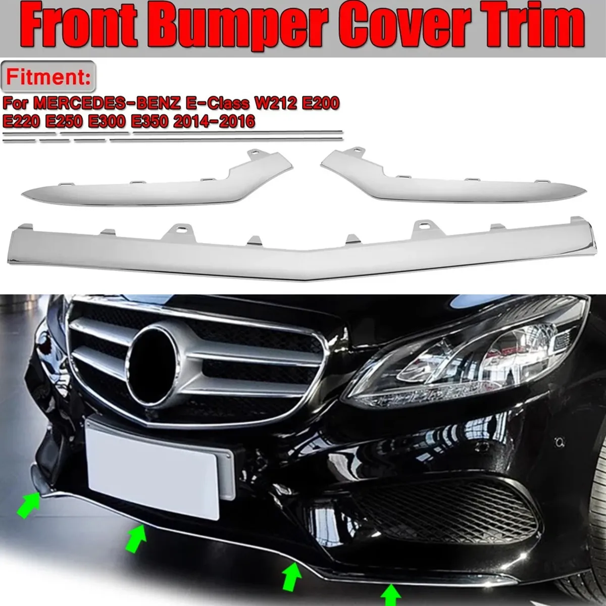 

1Set Front Bumper Grill Trim Molding Lip For Mercedes W212 E200 E250 E300 E350 4 Door Sport 2014-2016 A2128852874 Not Fit W207！