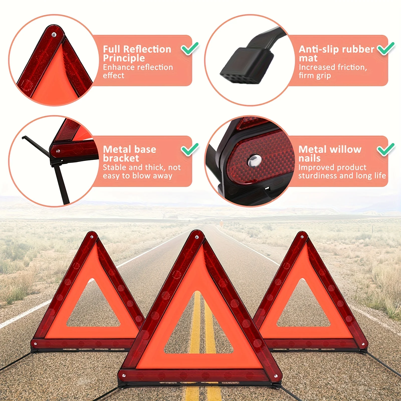 

Emergency Car Warning Triangle – Reflective Foldable Safety Tripod, Hazard Breakdown Sign for Vehicles