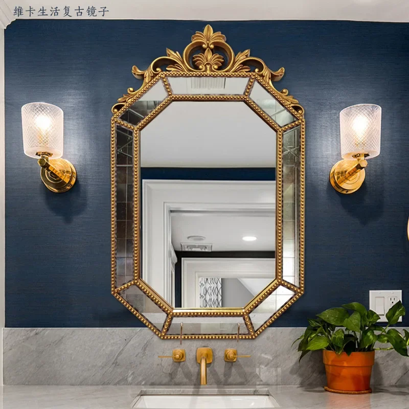 American European retro art bathroom mirror hanging glass spell bathroom fireplace wall decorative mirror
