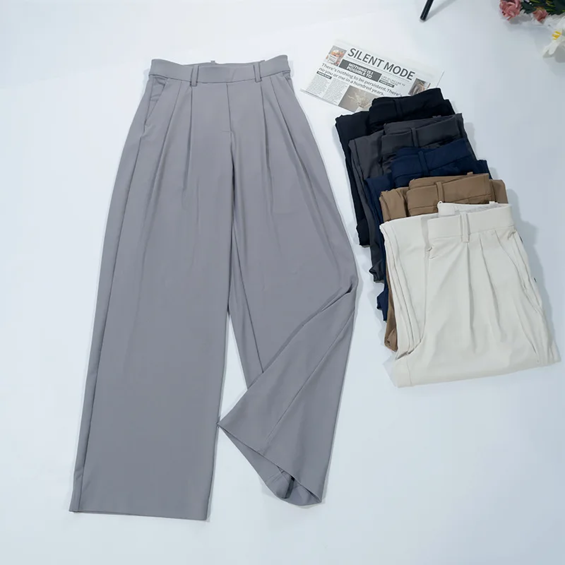 Womens Sports Wide Leg Pants New Lightweight Breathable Comfort  Tummy Control High Waist Office Trousers with Draping