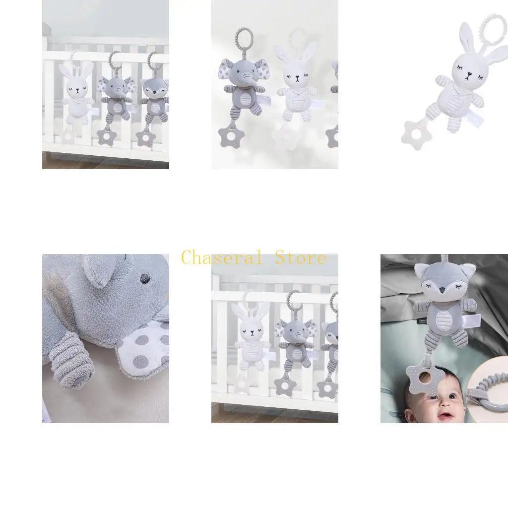 

E7CE Stuffed Toy Hanging Rattle Toy for Infant Play Cartoon Elephant Theme Cartoon Nursing Pendant Infant Stroller Accessory