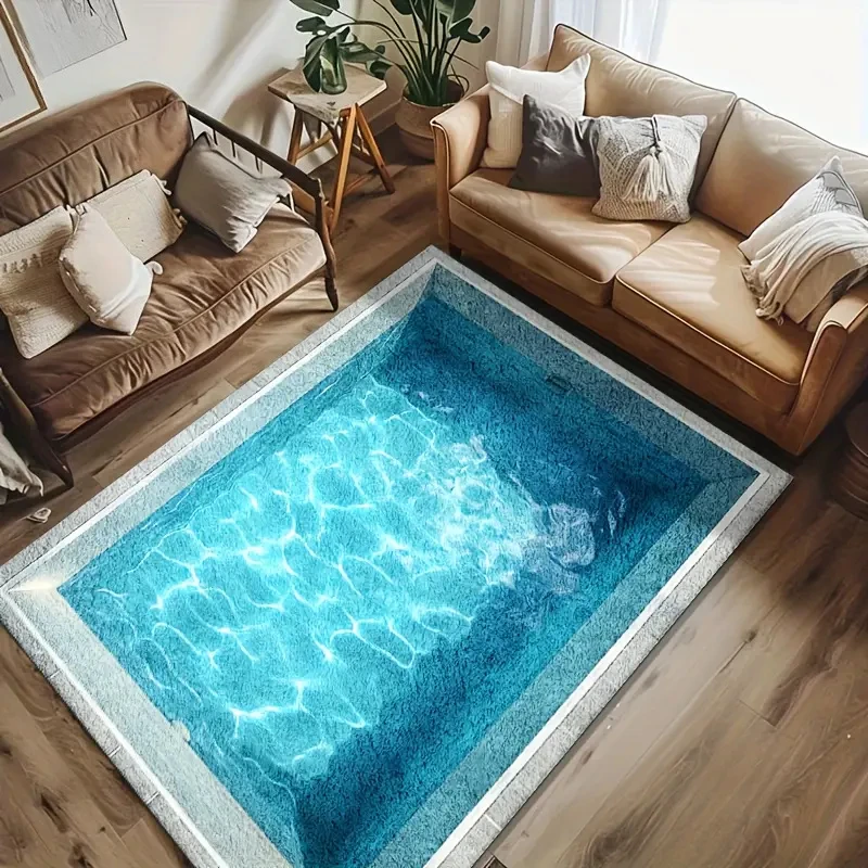 3D Swimming Pool Carpet Deepwater Fish Pond Rug for Living Room Bedroom Home Decor Floor Mat Non-slip Sofa Rug Doormat Gifts