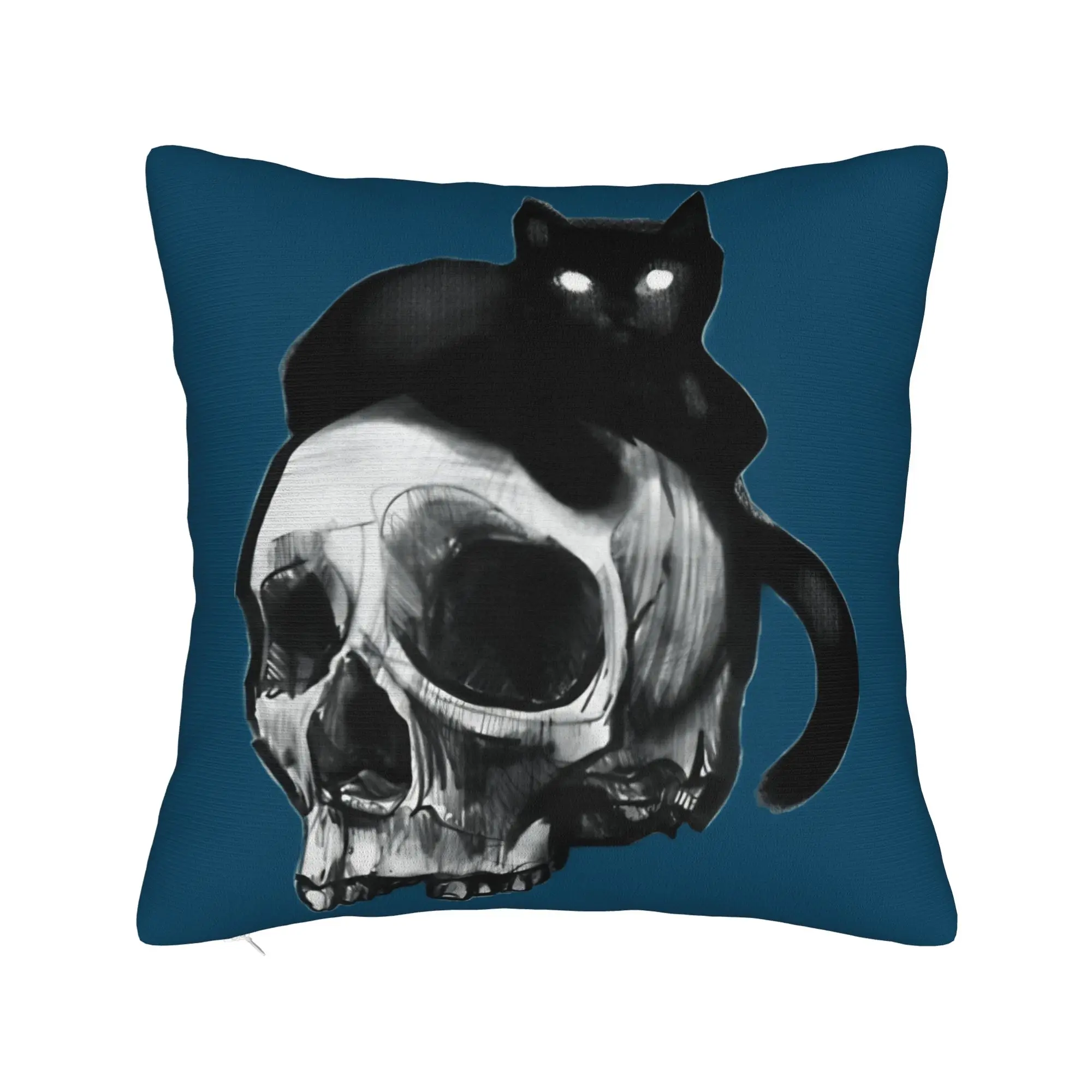 Black Cat Pillow Case skull Comfy Pillow Cover Retro Trendy Cushion Cover For Office Car Home Decor