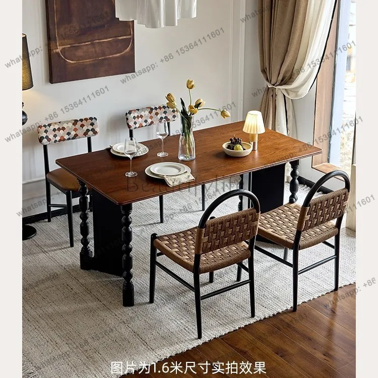 yj9 French retro solid wood rectangular dining table household antique square table multi-function
