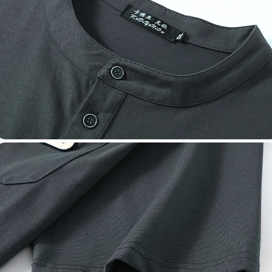 Henry Collar T-shirt Men Plus Size 10XL 11XL Summer Short Sleeve Tops Tees Fashion Casual Solid Color Tshirt Male Big Size - Image 5