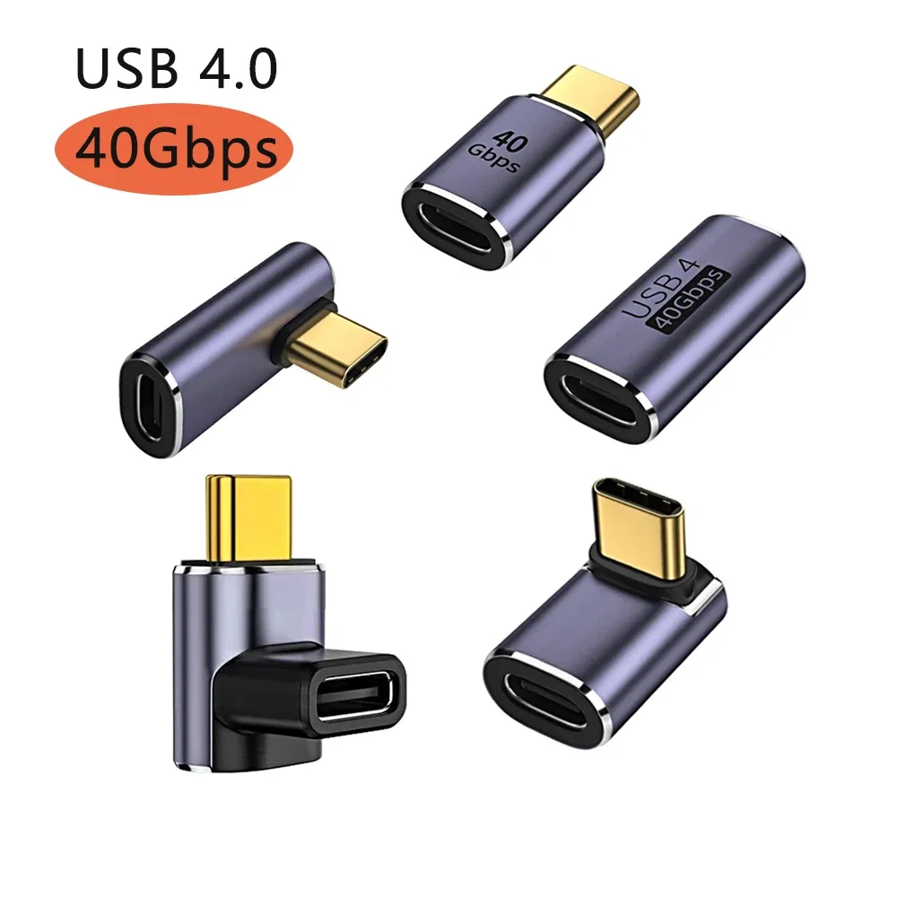 USB4.0 40Gbps Adapter USB C Male To Female 90 Degree 5A 100W Fast Charging Data Converter for Laptop Tablet Phones Accessories