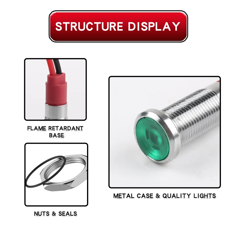 6MM Metal Gösterge Lambası Su Geçirmez Yüksek Parlaklıkta Led Güç Sinyali 3V6V12V24V110V220V Kırmızı Yeşil Sarı Mavi Beyaz