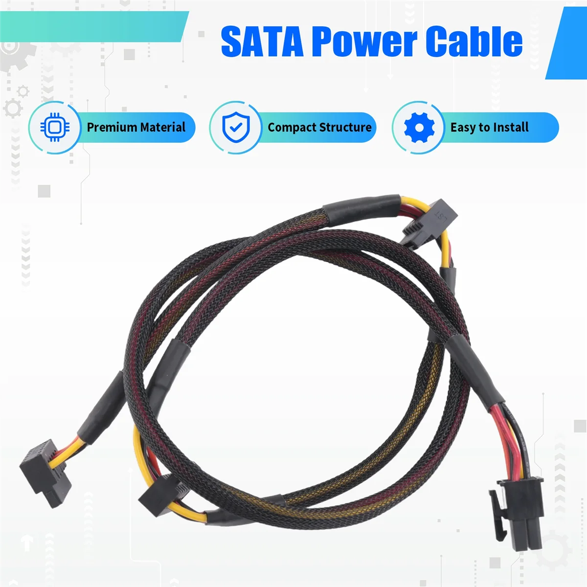 T88C Modular PSU 6Pin to 3-Port SATA Power Cable 18AWG Wire 80cm for NP ECO Series