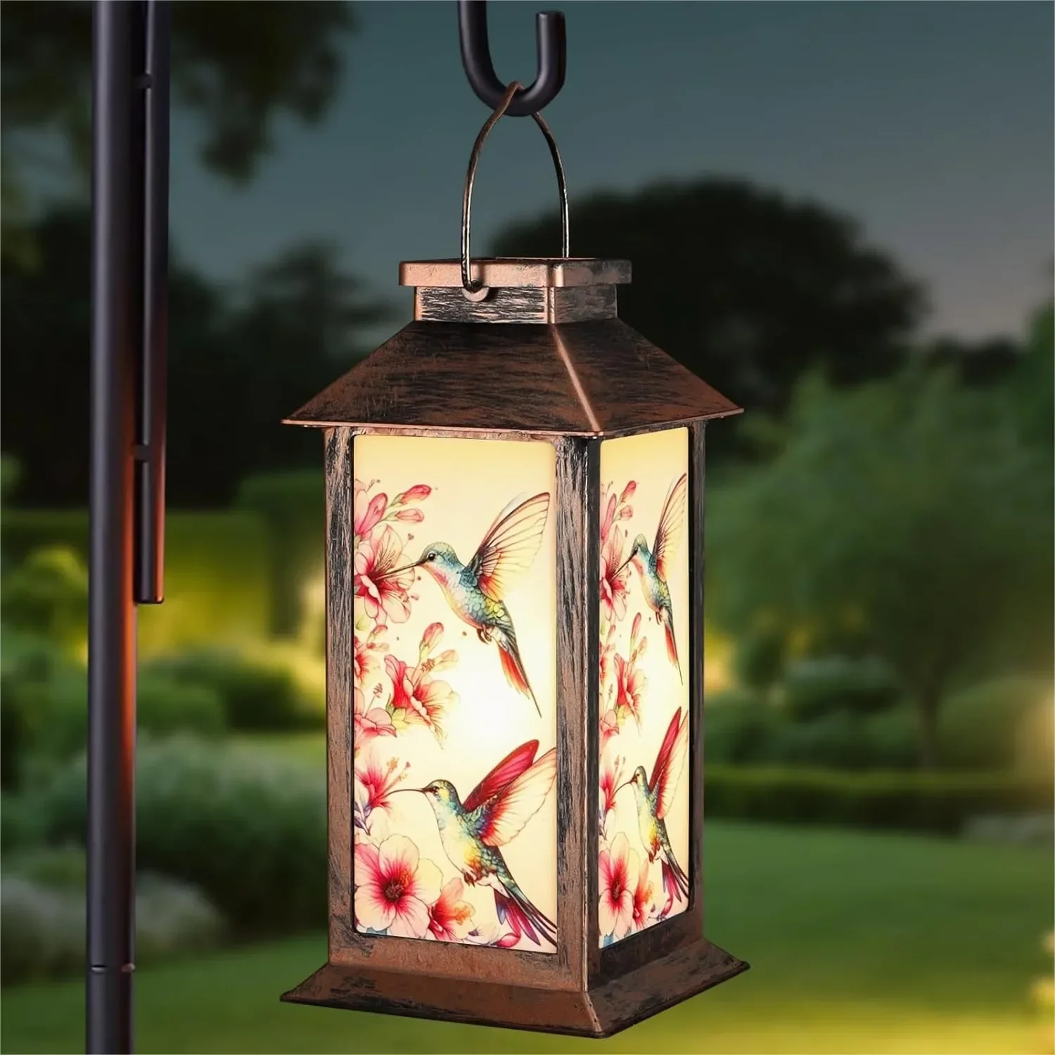 

Outdoor Hanging Solar Lantern Waterproof, Hummingbird Pattern Landscape Lights for Porch Garden Yard Patio Pathway Decor, Gifts