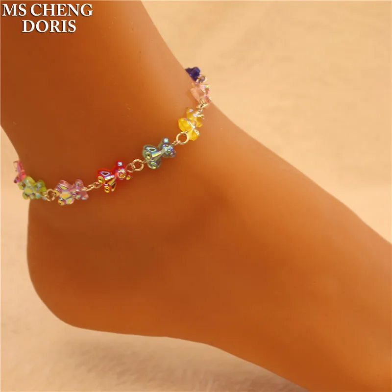 Cute Resin Gummy Bear Chain Anklet Candy Color Chain Foot Chain Jewelry for Women&Girl Daily Jewelry Party Gifts