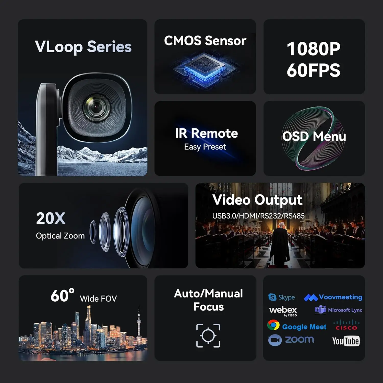 Tenveo VL20H 1080P PTZ Streaming Camera 20x Optical Zoom AI-AUTO Tracking USB/HDMI PTZ Conference Cameras