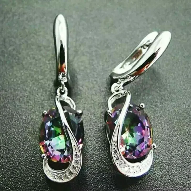 New Exquisite Multi-colored CZ Dangle Earrings for Women Special-interested Birthday Day Gift Wedding Party Trendy Jewelry