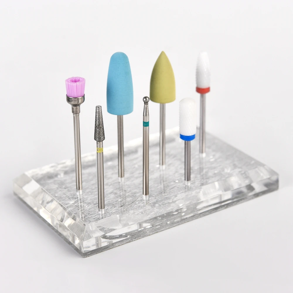 7Pcs Nail Drill Bits Set Manicure Milling Cutters with Acrylic Display Stand Electric Nail File Rotary Burr Pedicure Tool Kit