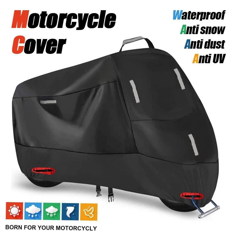 210D Motorcycle Cover Waterproof All Season Dustproof UV Protective Cover Thickened Oxford Cloth Built-in Anti-theft Buckle