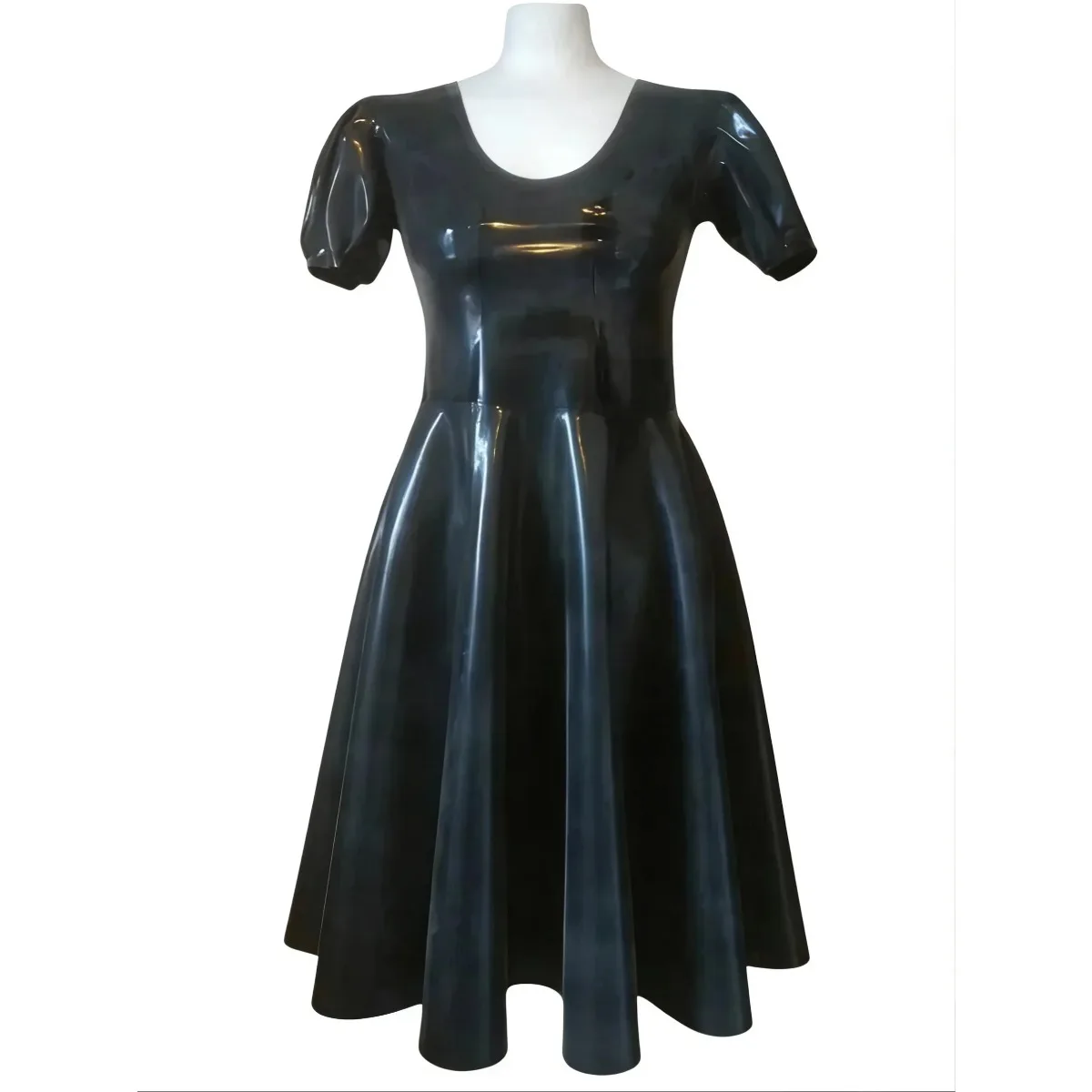 

Women Natural Latex Dress Puff Sleeve Fetish Rubber Lady‘s Dress with Back Zipper Cosplay Costumes Custom Made