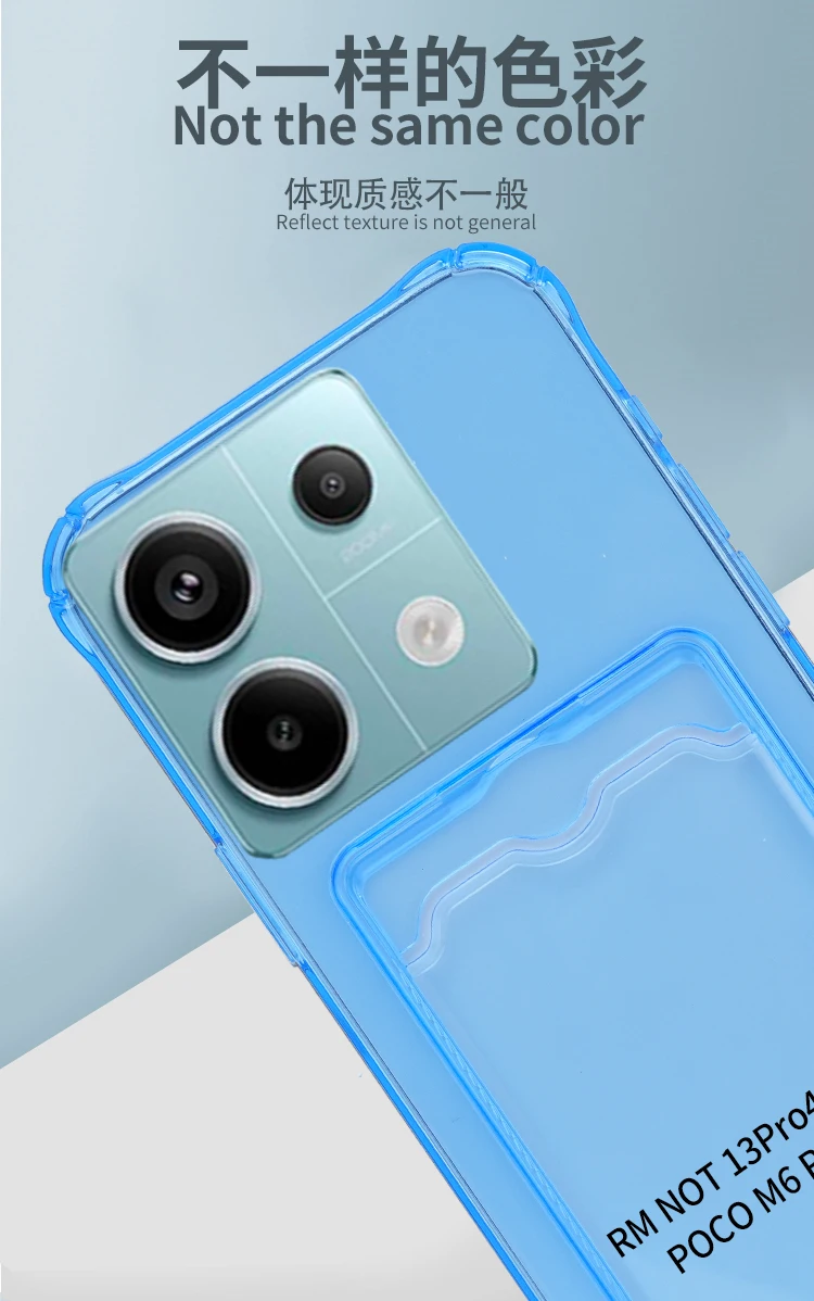 Kartenfach-Handyhülle für Xiaomi Redmi Note 13 12 11 10 9 Pro 13C 12S 12C 11S 10C 9A 9C 10A 10C Weiche TPU Transparente Schutzhülle – Detail 5